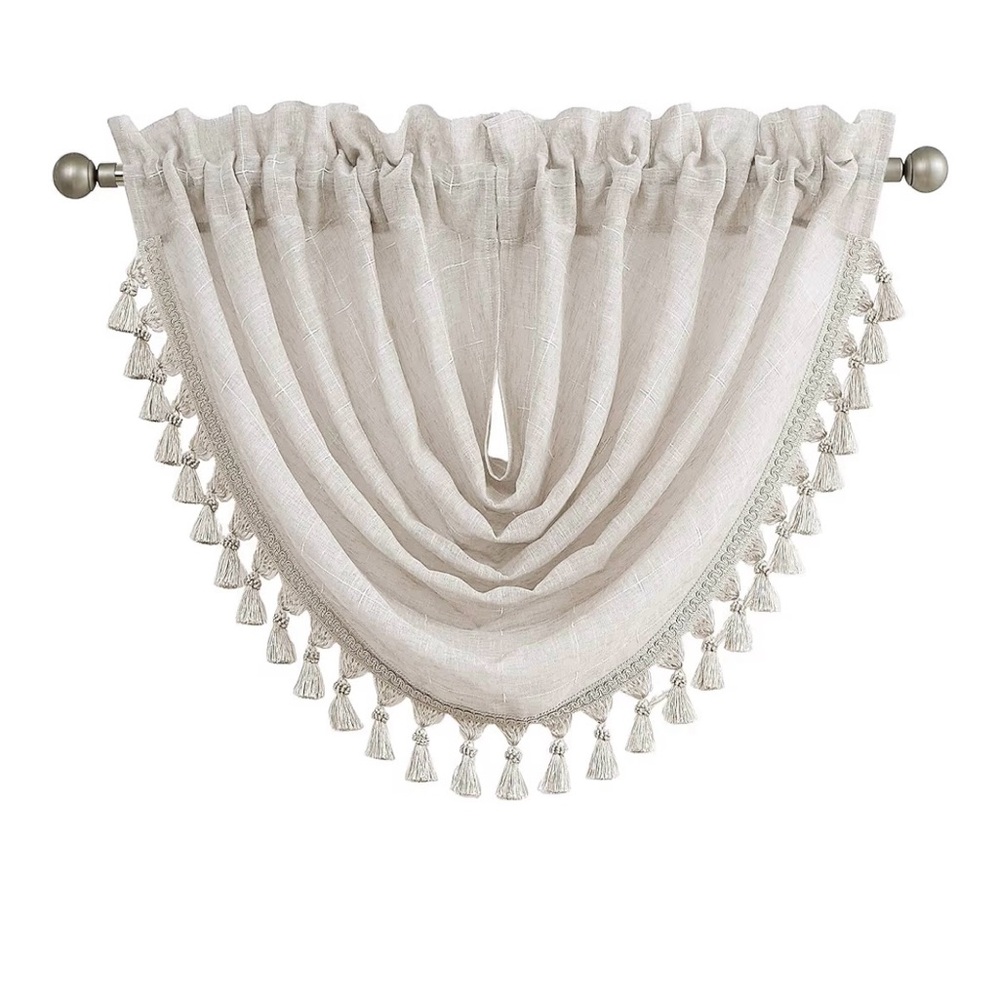 Central Park Linen Texture Waterfall Valance Window Curtains 56”x38” 2 Piece Set